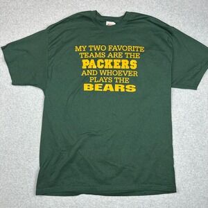 Hanes Green Bay Packers Whoever Plays The Bears Funny T-Shirt Mens XL Green
